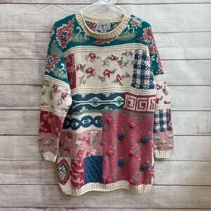 VINTAGE 90's CRYSTAL- KOBE PATCHWORK KNIT‎ SWEATER